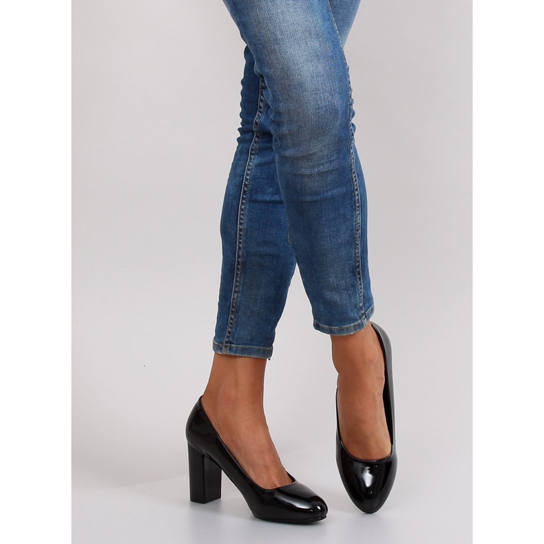 Lakované lodičky široký podpatek m263p Black černá 1