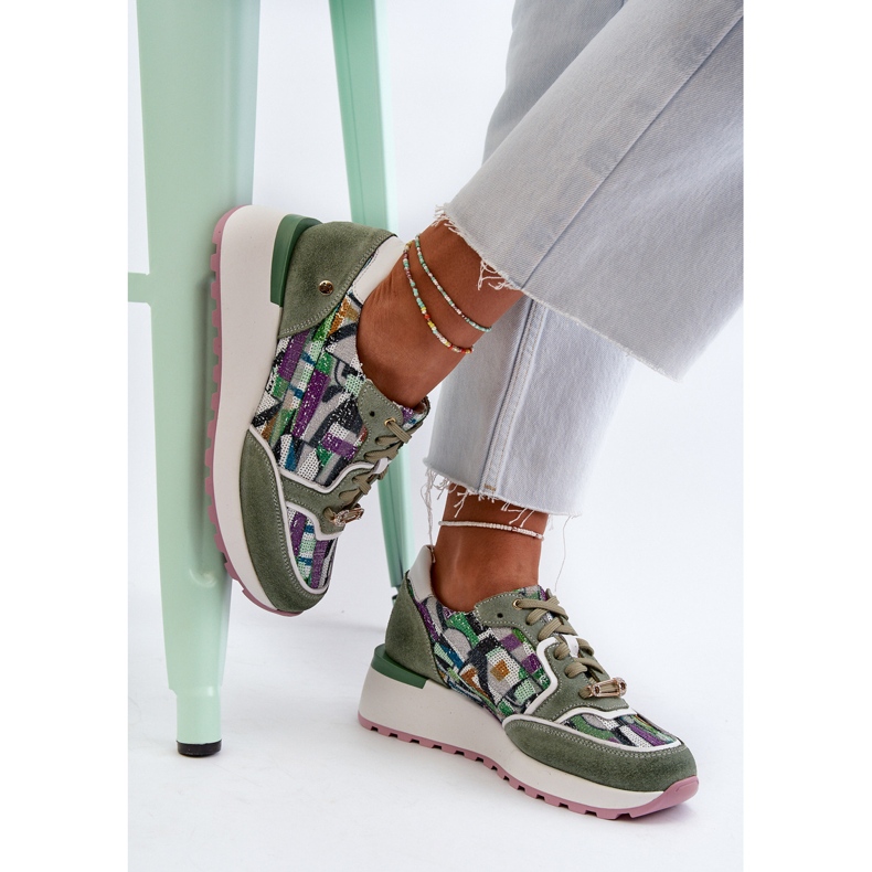 Dámské kožené tenisky na platformě Maciejka 06390-09 Celadon zelená 1 Dámské kožené tenisky na platformě Maciejka 06390-09 Celadon zelená 1