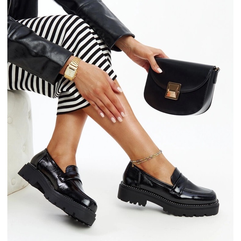 Černé kožené mokasíny černý 1