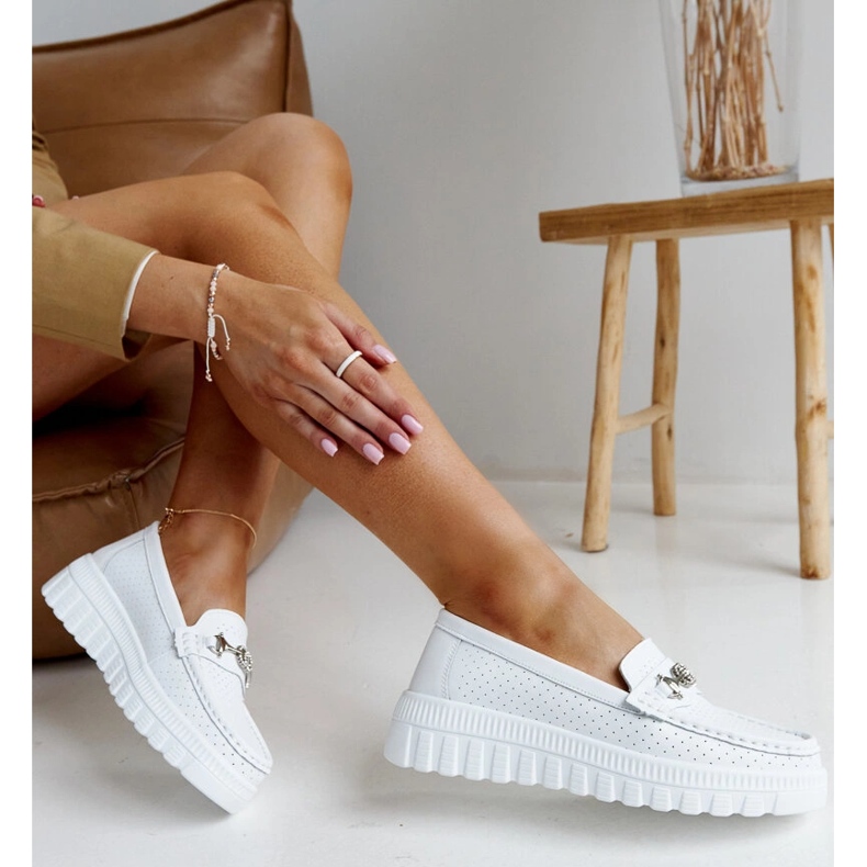 Dámské bílé kožené mokasíny bílý 1