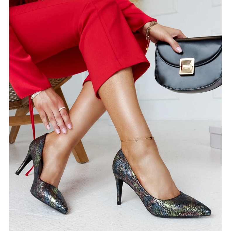 Černé metalické vysoké podpatky s koženou vložkou Gantier černá 1