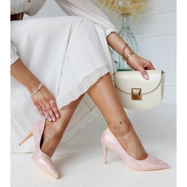 Růžové metalické vysoké podpatky s koženou vložkou Gantier růžový 2 Růžové metalické vysoké podpatky s koženou vložkou Gantier růžový 2