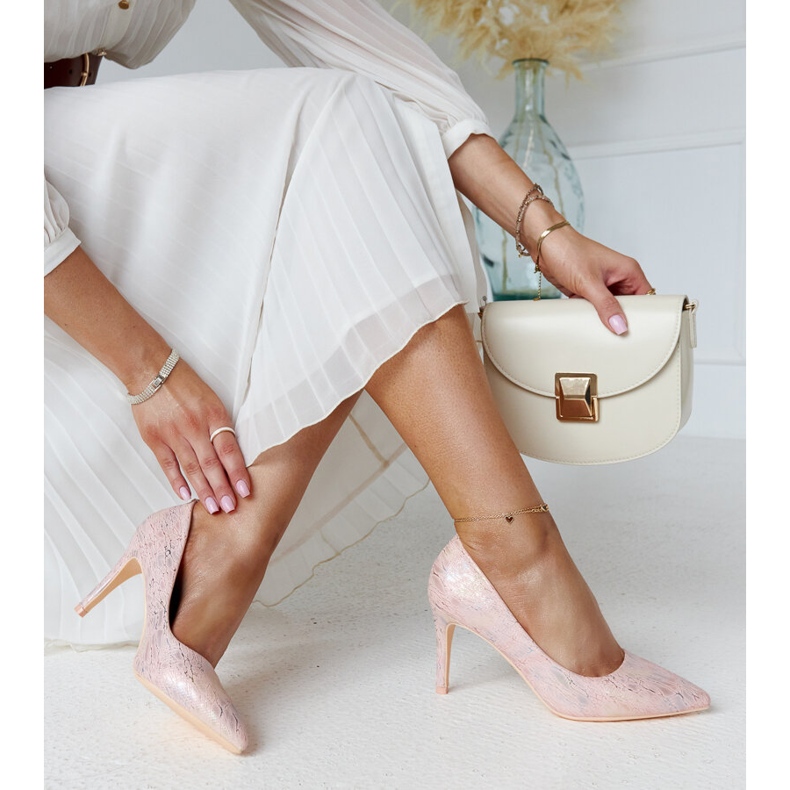 Růžové metalické vysoké podpatky s koženou vložkou Gantier růžový 2 Růžové metalické vysoké podpatky s koženou vložkou Gantier růžový 2