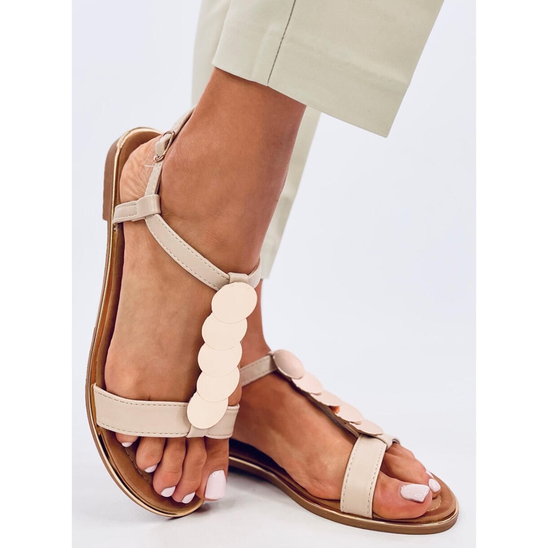 Sandály Ennes Beige se zlatým zdobením béžový 1