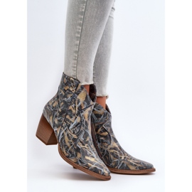 Dámské kožené kovbojské boty na vysokém podpatku Maciejka 05776-13 Modrá modrý 2