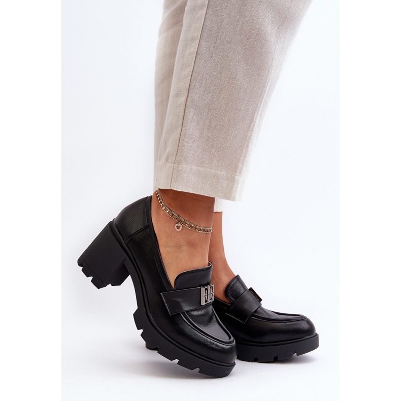 Dámské boty na masivních podpatcích a zdobení, černá Ranunca 2