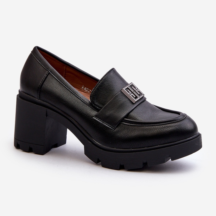 Dámské boty na masivních podpatcích a zdobení, černá Ranunca 1