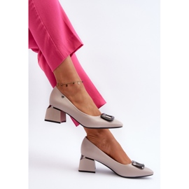 Vinceza Blokové lodičky na vysokém podpatku s ozdobou, eko kůže, šedá Sarala 1