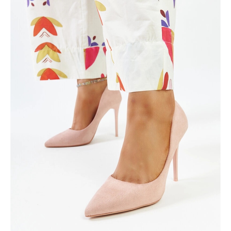 Růžové vysoké podpatky s koženou vsadkou Amedie růžový 1 Růžové vysoké podpatky s koženou vsadkou Amedie růžový 1