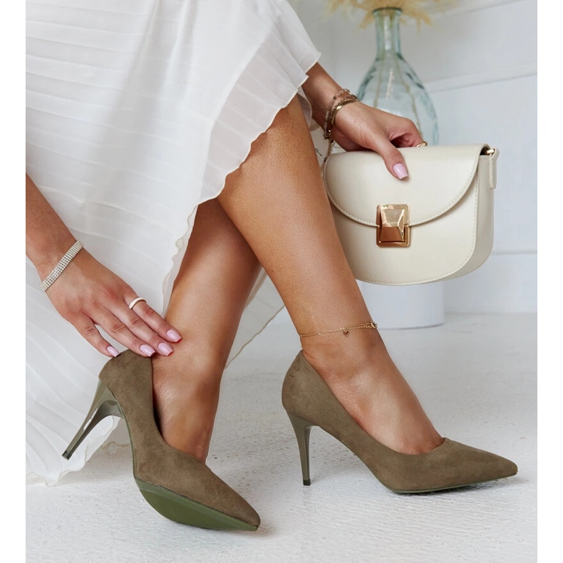 Zelené vysoké podpatky s koženou vložkou Paume zelená 1