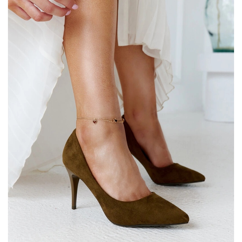 Tmavě zelené vysoké podpatky s koženou vložkou Paume zelená 1