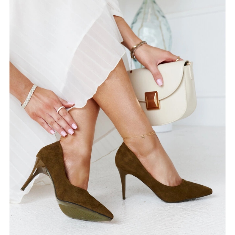 Tmavě zelené vysoké podpatky s koženou vložkou Paume zelená 2