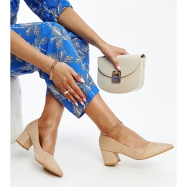 Béžové lodičky na vysokém podpatku s koženou vsadkou Paris béžový 1