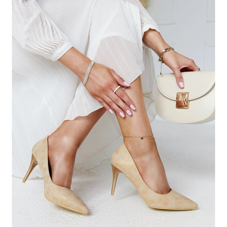 Zlaté metalické vysoké podpatky s koženou stélkou od Soissons zlatý 1