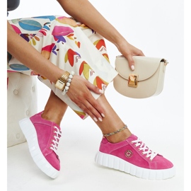 Tmavě růžové kožené tenisky s kamínky Stradone růžový 1 Tmavě růžové kožené tenisky s kamínky Stradone růžový 1