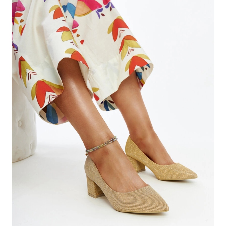 Laity zlaté lesklé lodičky na vysokém podpatku zlatý 1