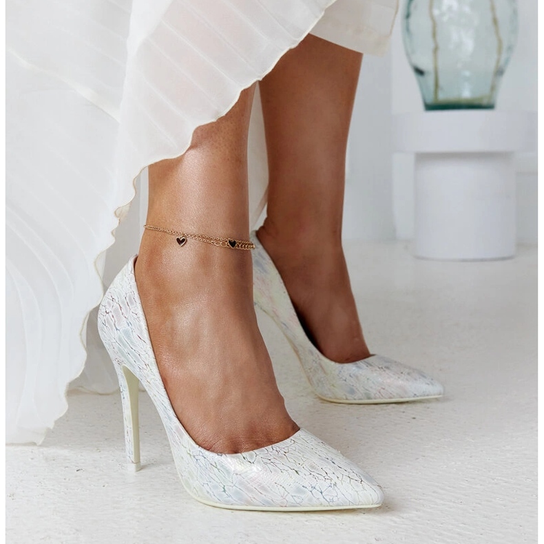 Stříbrné metalické vysoké podpatky s koženou vložkou Serranillos stříbrný 1