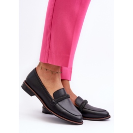 Sergio Leone Dámské kožené mokasíny s ozdobným páskem, černý saosin černá 2