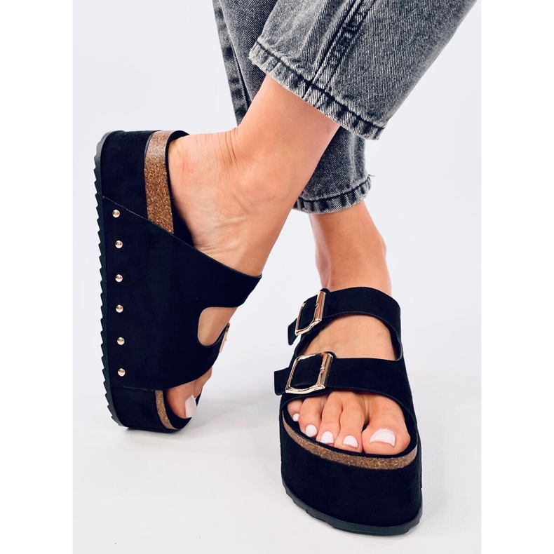 Korkové žabky na platformě Galzai Black černý 1