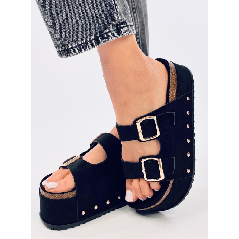 Korkové žabky na platformě Galzai Black černá 2