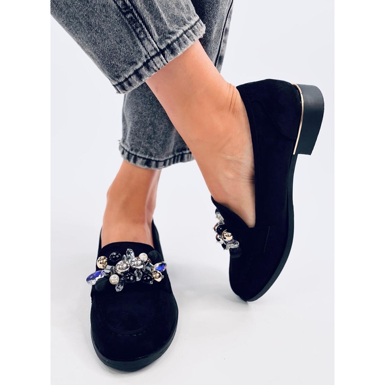 Mokasíny Anselme Black s kamínky černá 1 Mokasíny Anselme Black s kamínky černá 1