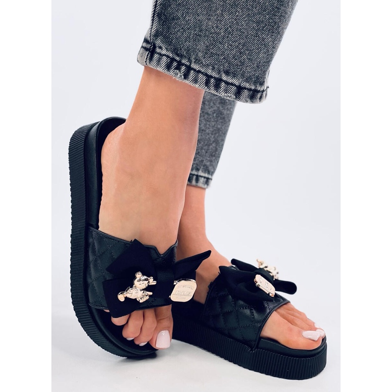 Brandis žabky s medvídkem z černého zlata černá 2