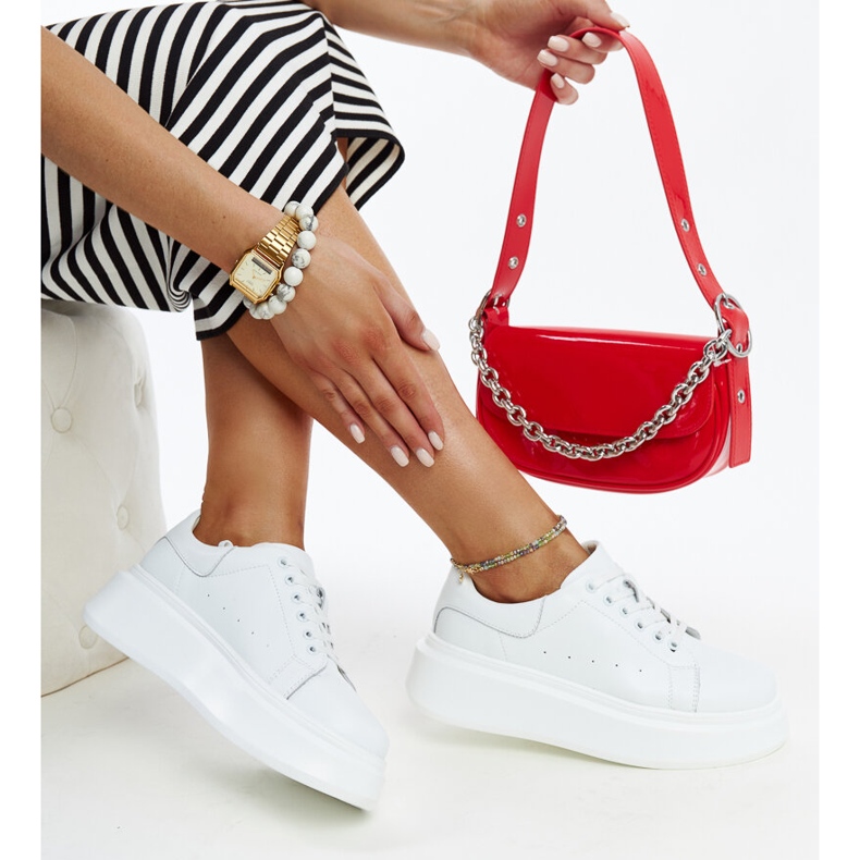 Bílé kožené šněrovací tenisky bílý 1