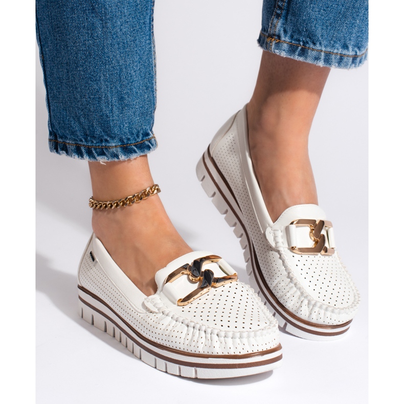 Goodin Prolamované bílé mokasíny na platformě bílý 2