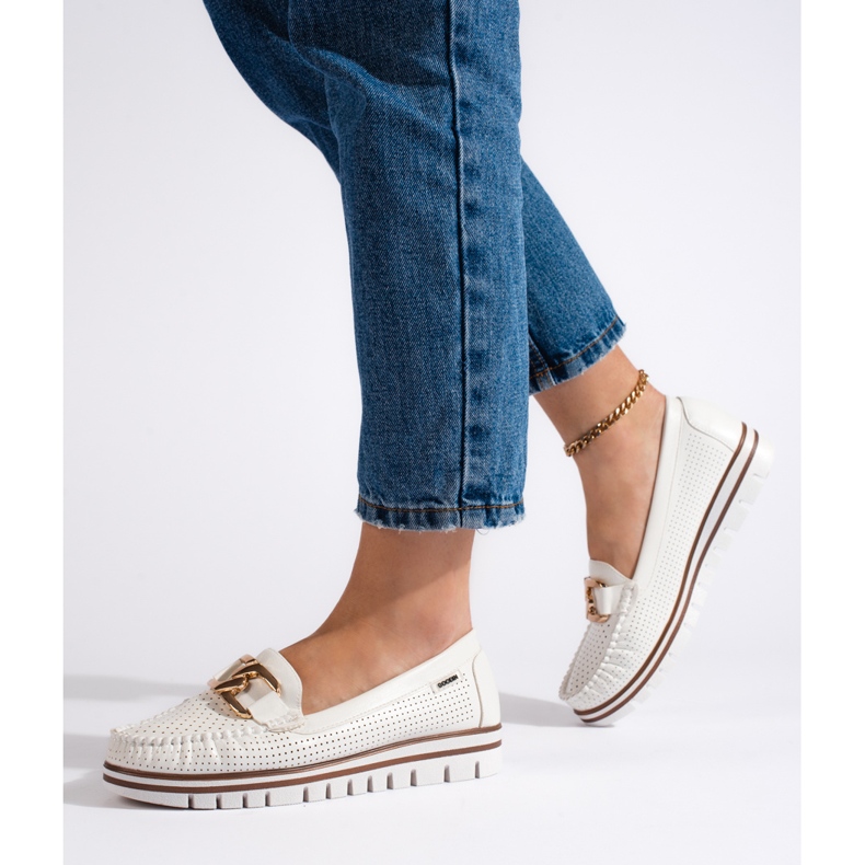 Goodin Prolamované bílé mokasíny na platformě bílý 1