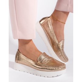 Goodin Prolamované zlaté dámské mokasíny na platformě zlatý 2