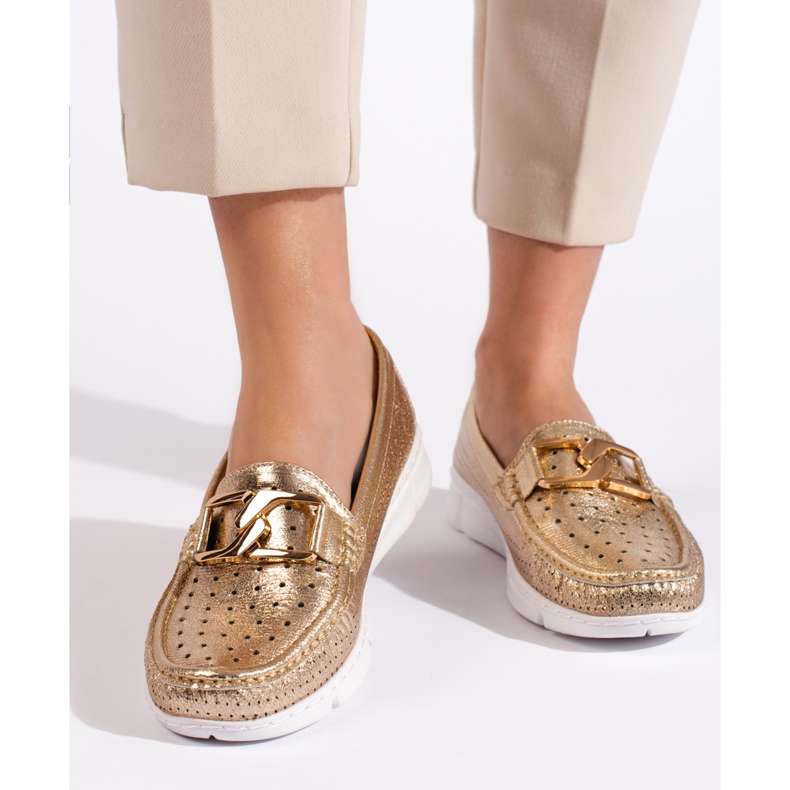Goodin Dámské zlaté mokasíny s přezkou zlatý 1