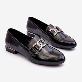 Sergio Leone Dámské lakované mokasíny s ozdobou, černá Camilena černý 2