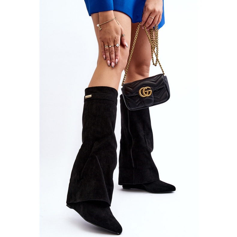 Černé dámské kozačky na klínku Pattia černá 2