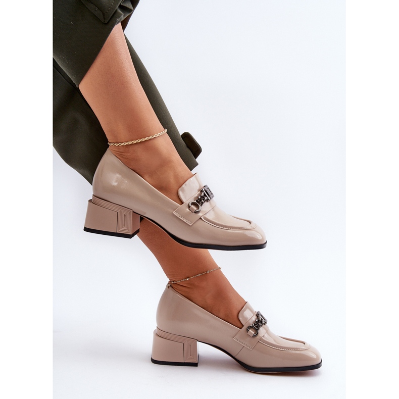 Lakované kožené lodičky na béžovém bloku S.Barski MR38-960 béžový 1