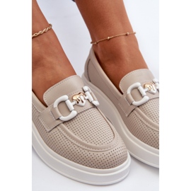Dámské kožené mokasíny na platformě Béžová S.Barski LR720 béžový 1