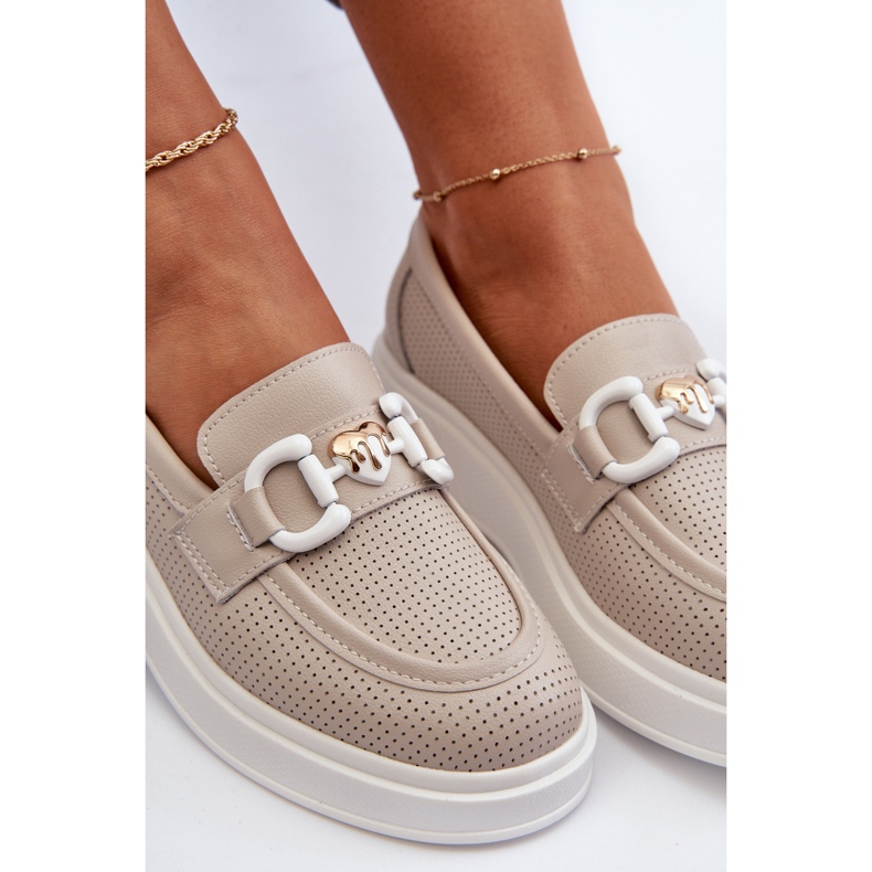 Dámské kožené mokasíny na platformě Béžová S.Barski LR720 béžový 1