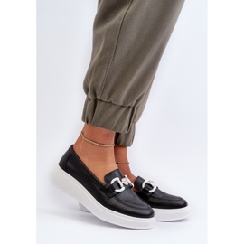 Dámské kožené mokasíny na platformě Black S.Barski LR720 černý 2