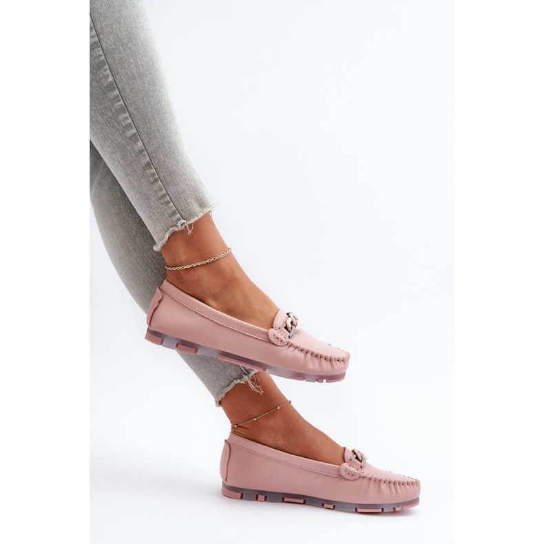 Dámské kožené mokasíny s ozdobou, růžové S.Barski LR339 růžový 1