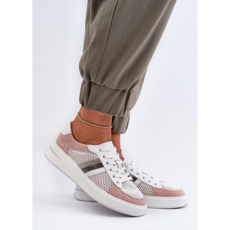 S.Barski Dámské kožené tenisky D&amp;A LR110 bílé a růžové bílý 2