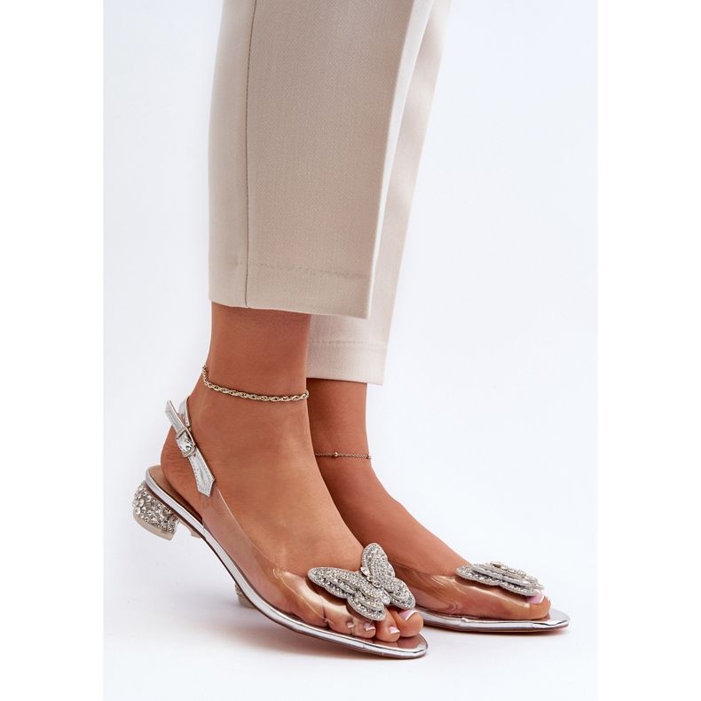 S.Barski Transparentní sandály na nízkém podpatku s motýlkově růžovým stříbrným D&amp;A MR38-388 2