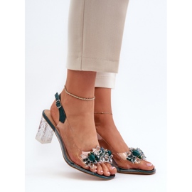 S.Barski Transparentní sandály na vysokém podpatku se zdobením, zelené D&A MR38-D1 zelená 2 S.Barski Transparentní sandály na vysokém podpatku se zdobením, zelené D&A MR38-D1 zelená 2