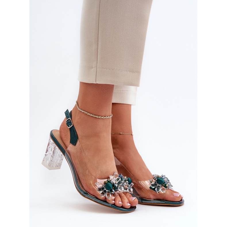 S.Barski Transparentní sandály na vysokém podpatku se zdobením, zelené D&A MR38-D1 zelená 2 S.Barski Transparentní sandály na vysokém podpatku se zdobením, zelené D&A MR38-D1 zelená 2