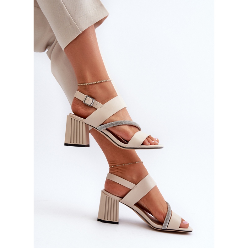 S.Barski Dámské elegantní sandály na vysokém podpatku béžové D&amp;A MR38-549 béžový 1