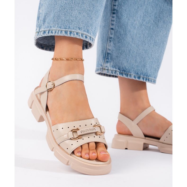 Goodin Dámské béžové kožené sandály béžový 1