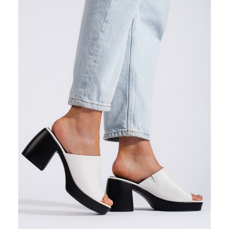 Goodin Bílé dámské žabky na vysokém podpatku bílý 2