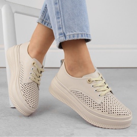 Dámské kožené prolamované boty na platformě, béžová Artiker 54C1707 béžový 1