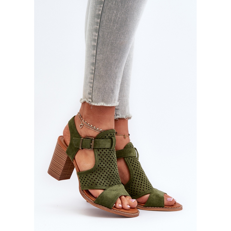 Prolamované sandály na vysokém podpatku tmavě zelené Hey Lover zelená 2