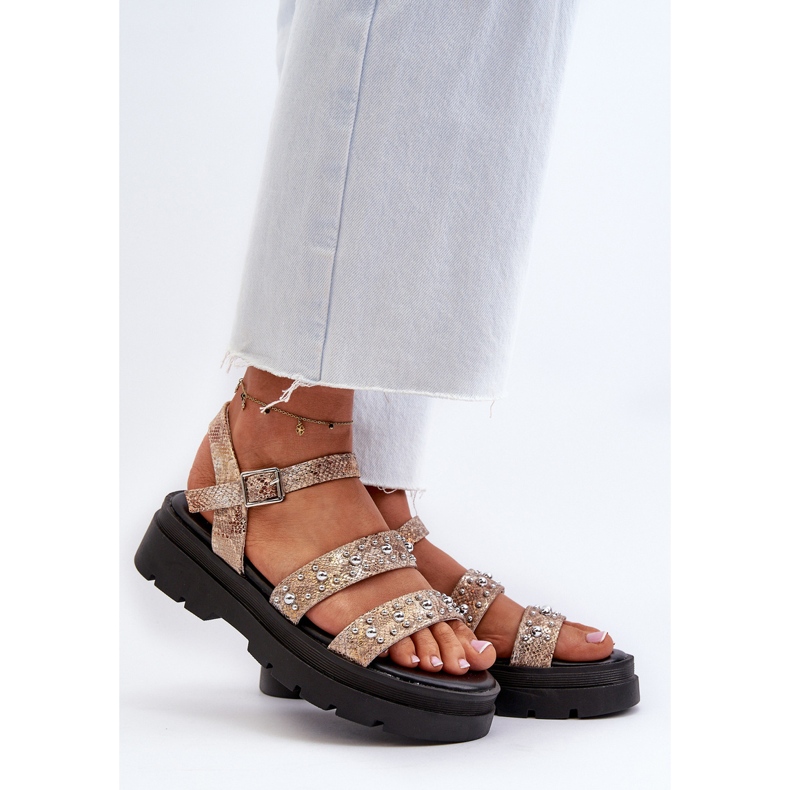 Dámské zdobené sandály z eko kůže zlato-béžová Arcida béžový 2