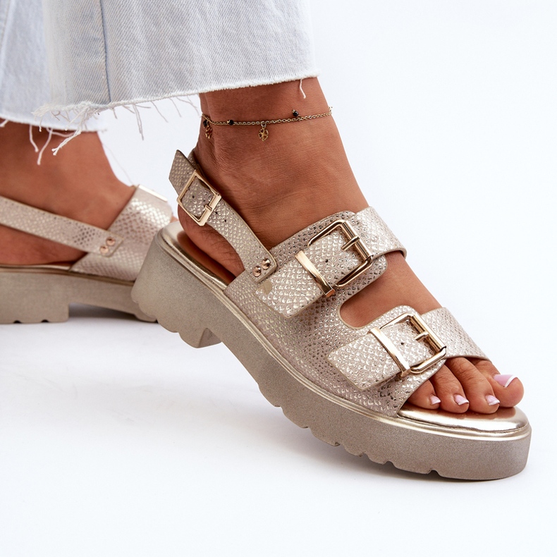 Dámské sandály s přezkami Eko kůže Zlatá Konantia zlatý 2