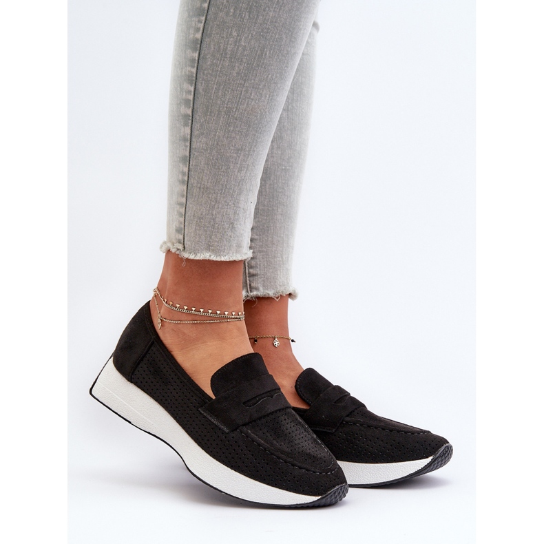 Dámské mokasíny na platformě Eco Suede Black Inesqua černý 2